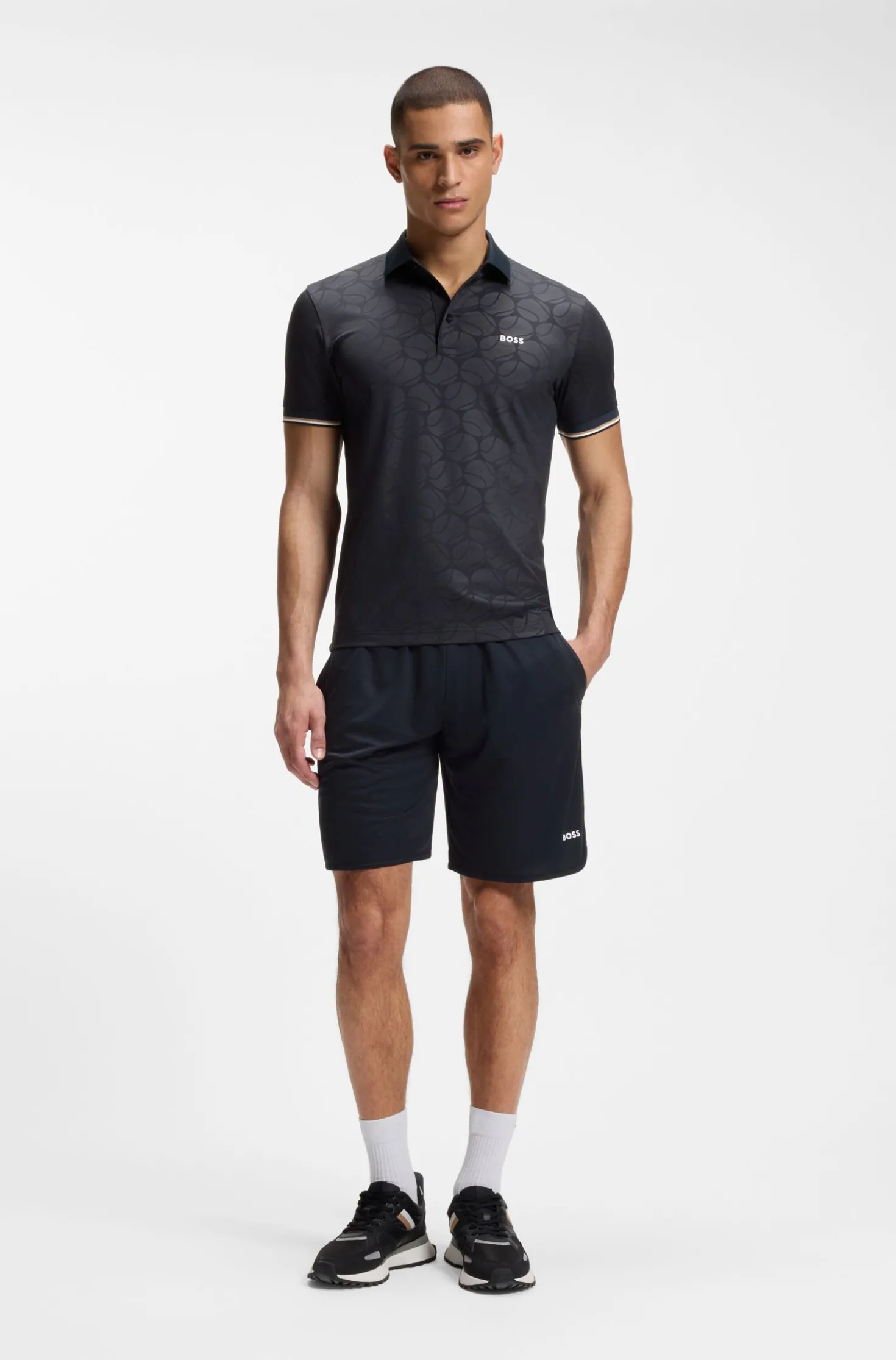 Active Slim-Fit Poloshirt mit geprägtem Tennisball-Muster