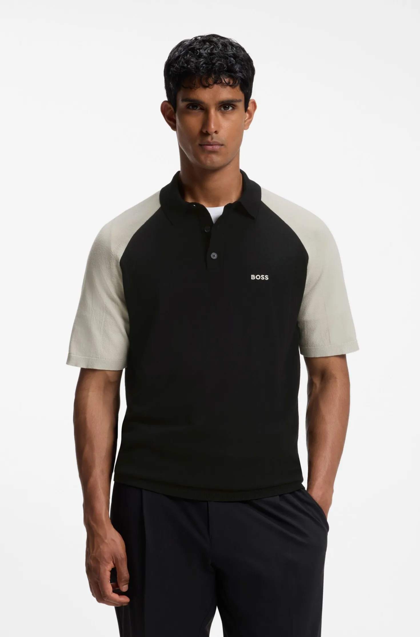 Active Strick-Poloshirt mit Colour-Blocking
