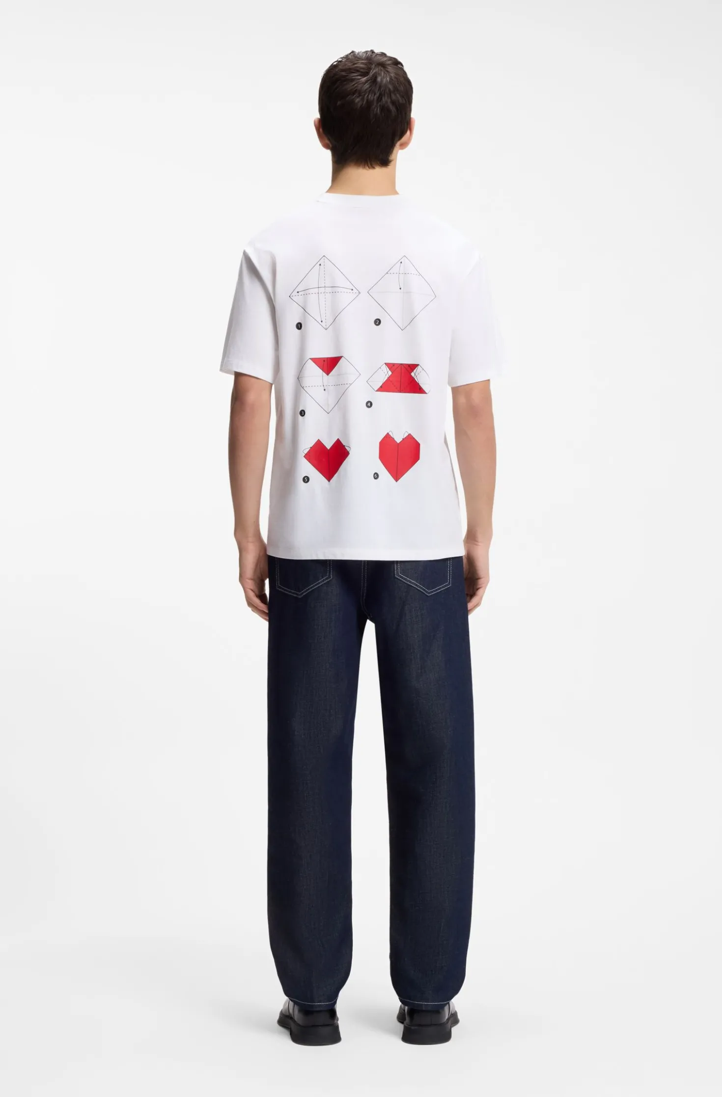 All-gender T-Shirt aus Baumwoll-Jersey mit Origami-Herz-Prints