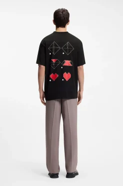 All-gender T-Shirt aus Baumwoll-Jersey mit Origami-Herz-Prints