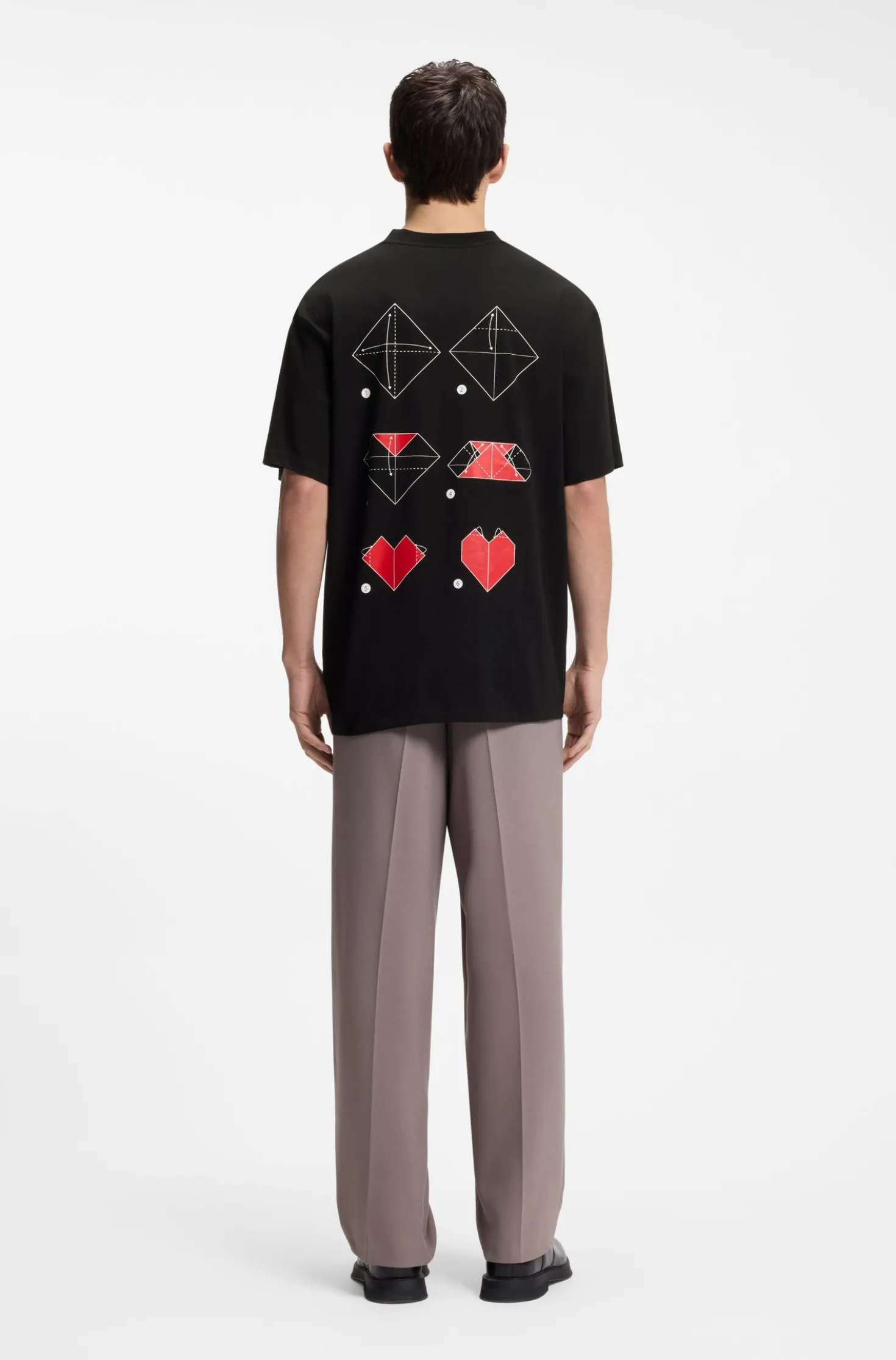 All-gender T-Shirt aus Baumwoll-Jersey mit Origami-Herz-Prints
