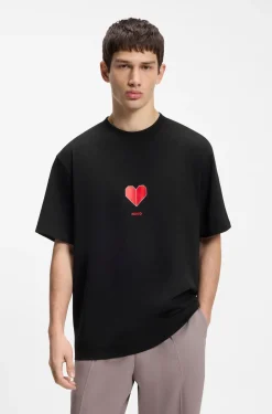 All-gender T-Shirt aus Baumwoll-Jersey mit Origami-Herz-Prints