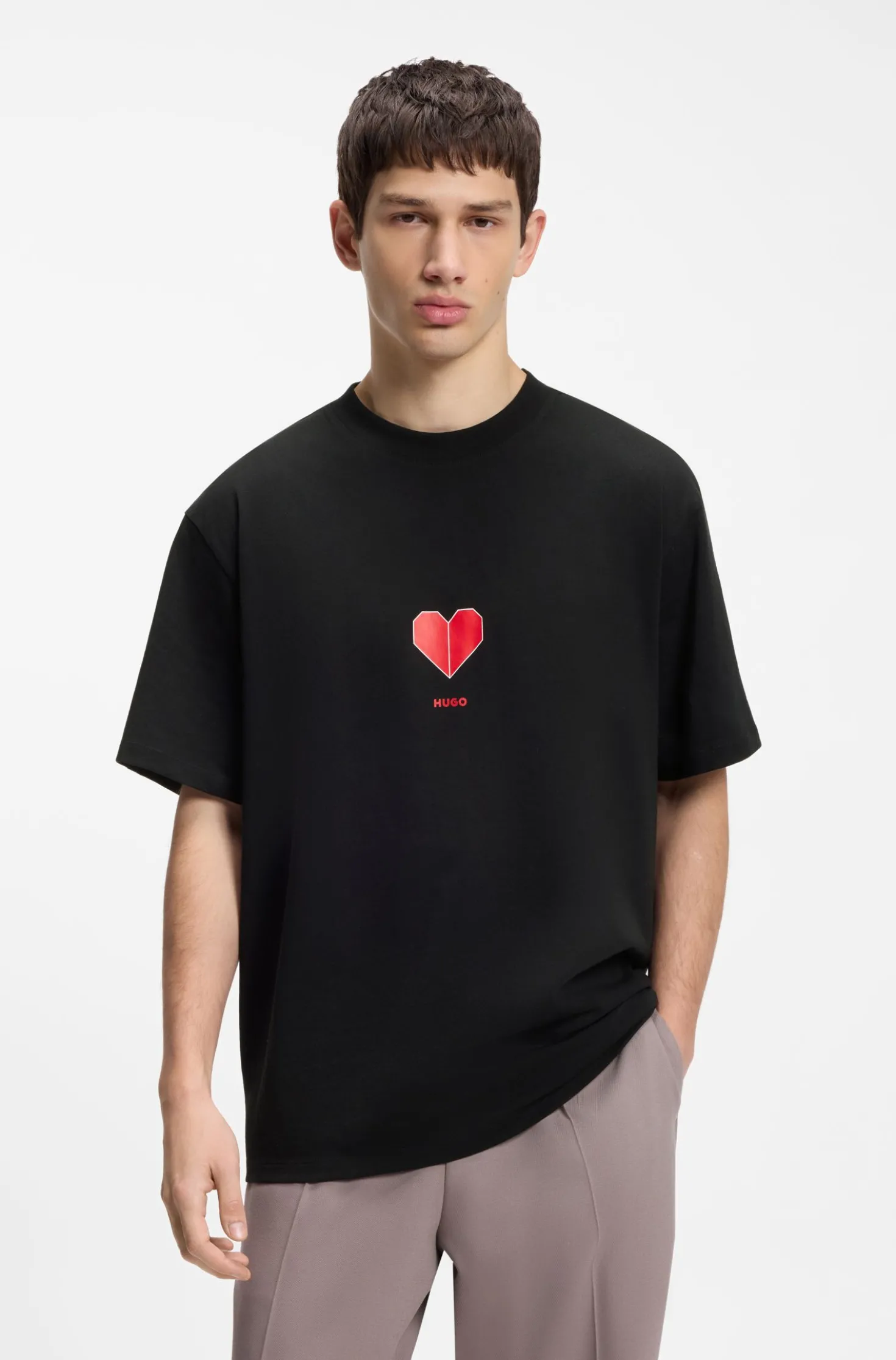 All-gender T-Shirt aus Baumwoll-Jersey mit Origami-Herz-Prints