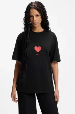 All-gender T-Shirt aus Baumwoll-Jersey mit Origami-Herz-Prints