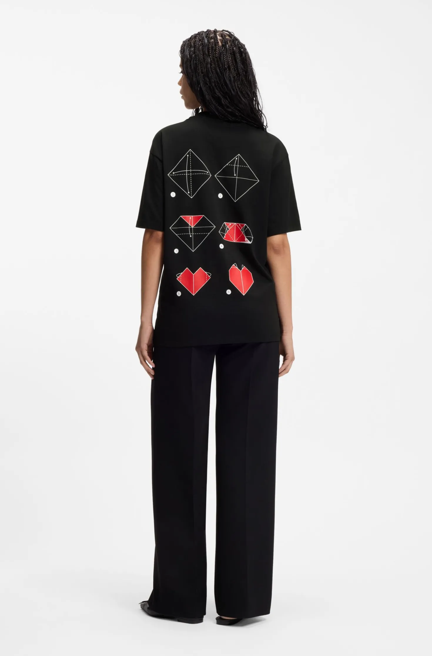 All-gender T-Shirt aus Baumwoll-Jersey mit Origami-Herz-Prints