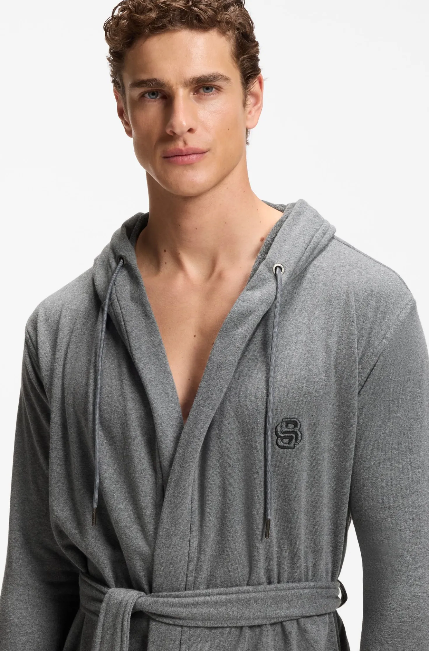 Bademantel aus Baumwoll-Jersey mit Kapuze und Double-B-Monogramm