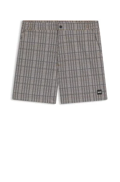 Badeshorts mit feinem Print und Logo-Aufnäher