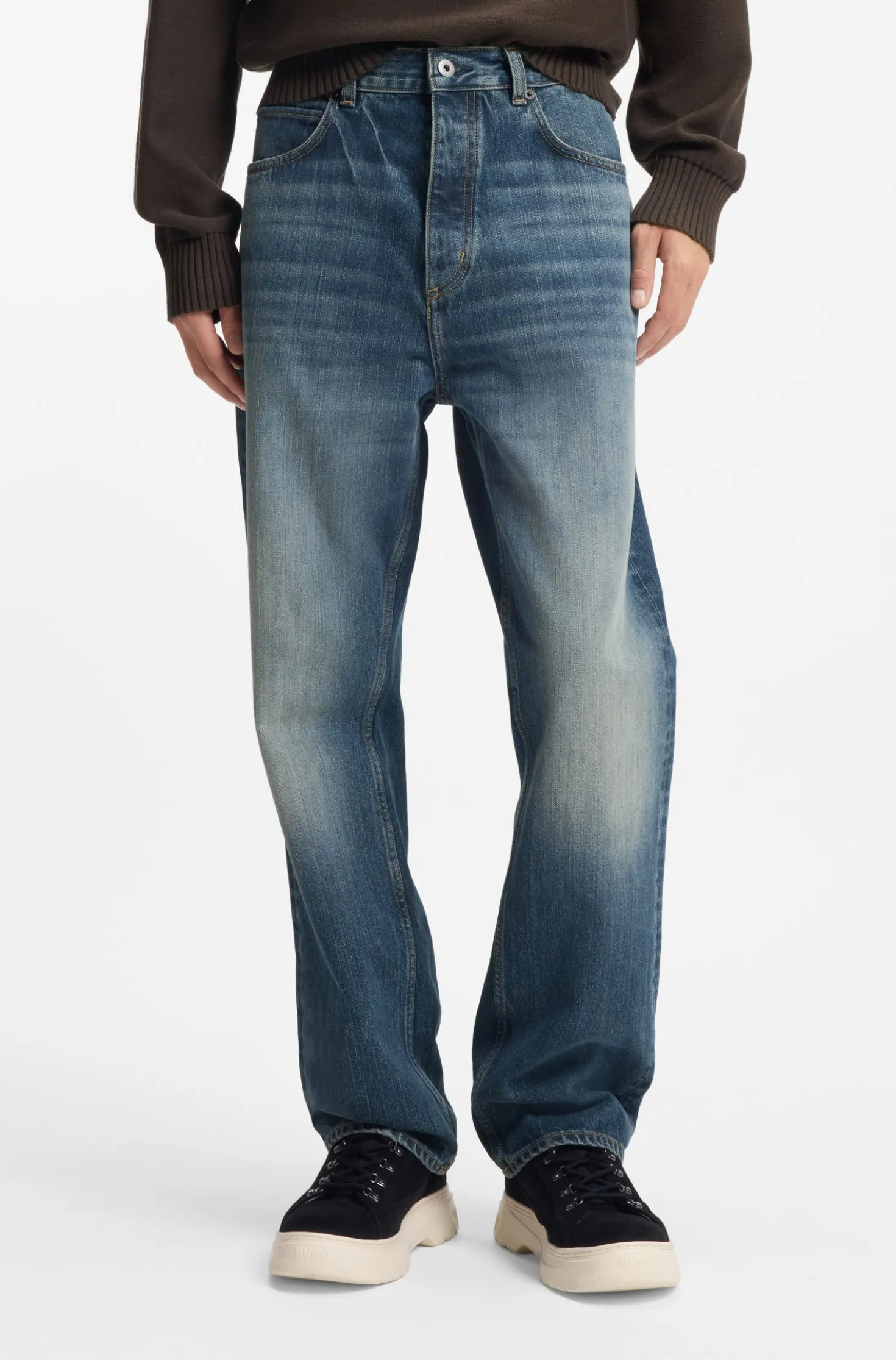 Baggy-Fit Jeans aus blauem Slub-Denim