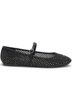 Ballerinas aus Glitzer-Mesh mit Schnallenriemen