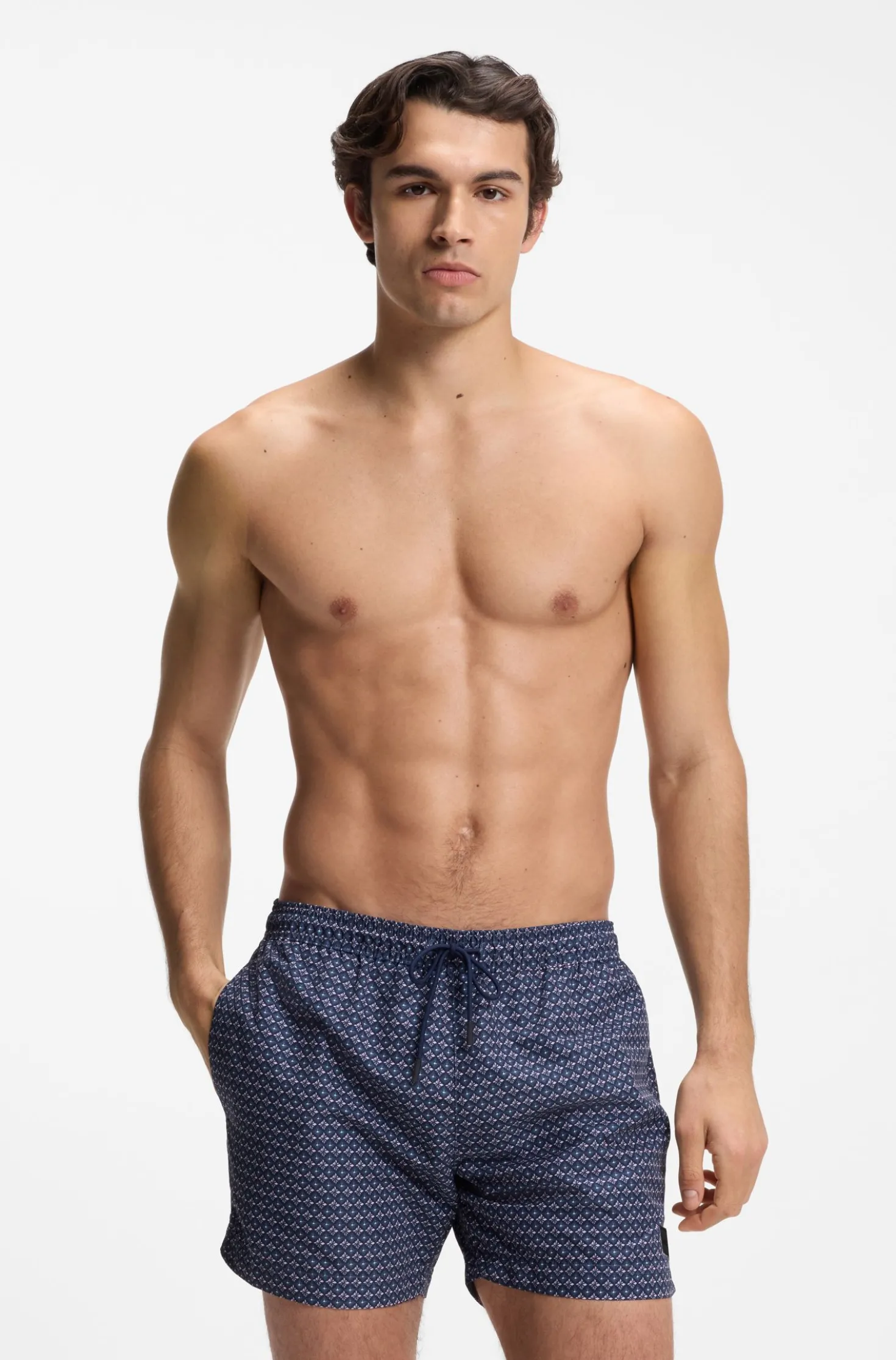 Bedruckte Badeshorts mit Logo-Badge