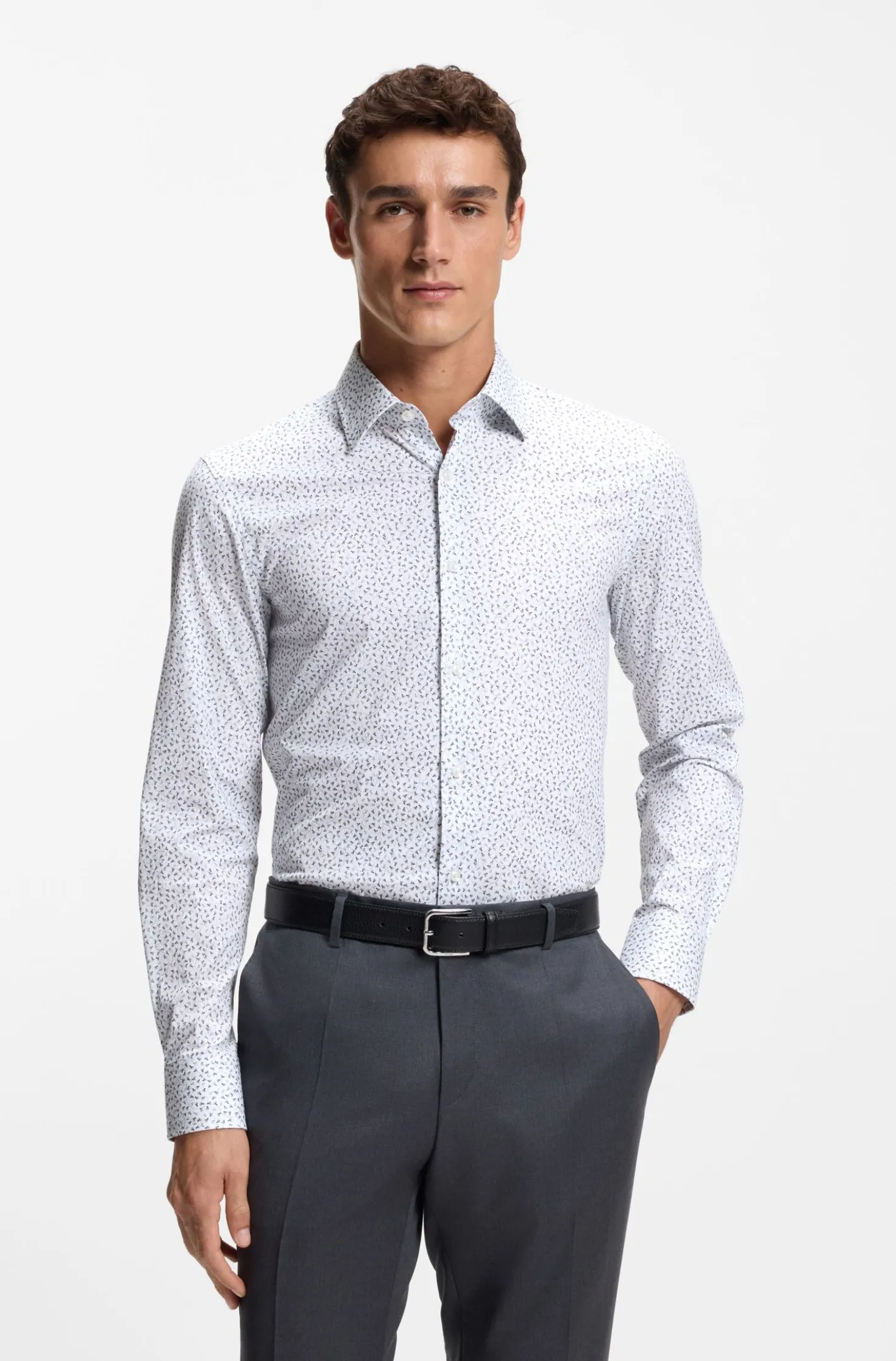 Bedrucktes Slim-Fit Hemd aus Stretch-Baumwolle