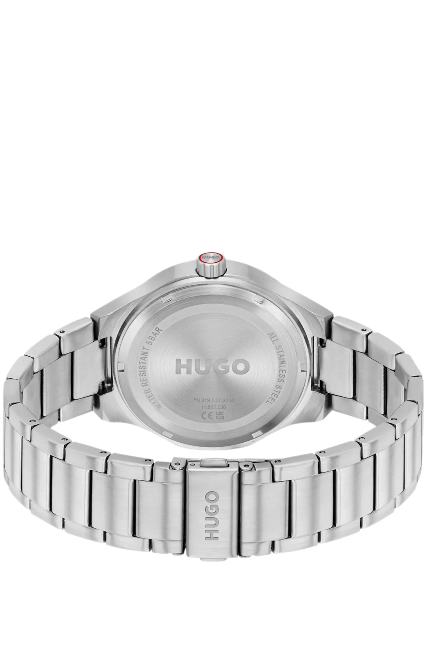 Beleuchtete Uhr mit Gliederarmband und schwarzem Zifferblatt