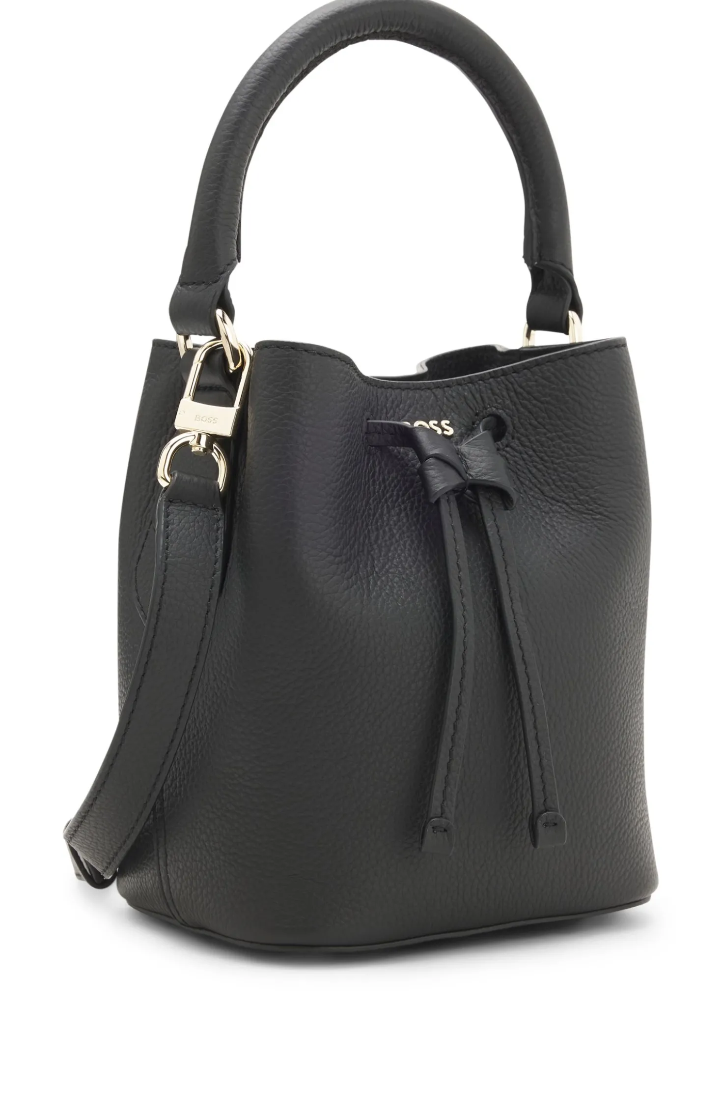 Beuteltasche aus Leder mit Logo-Schriftzug