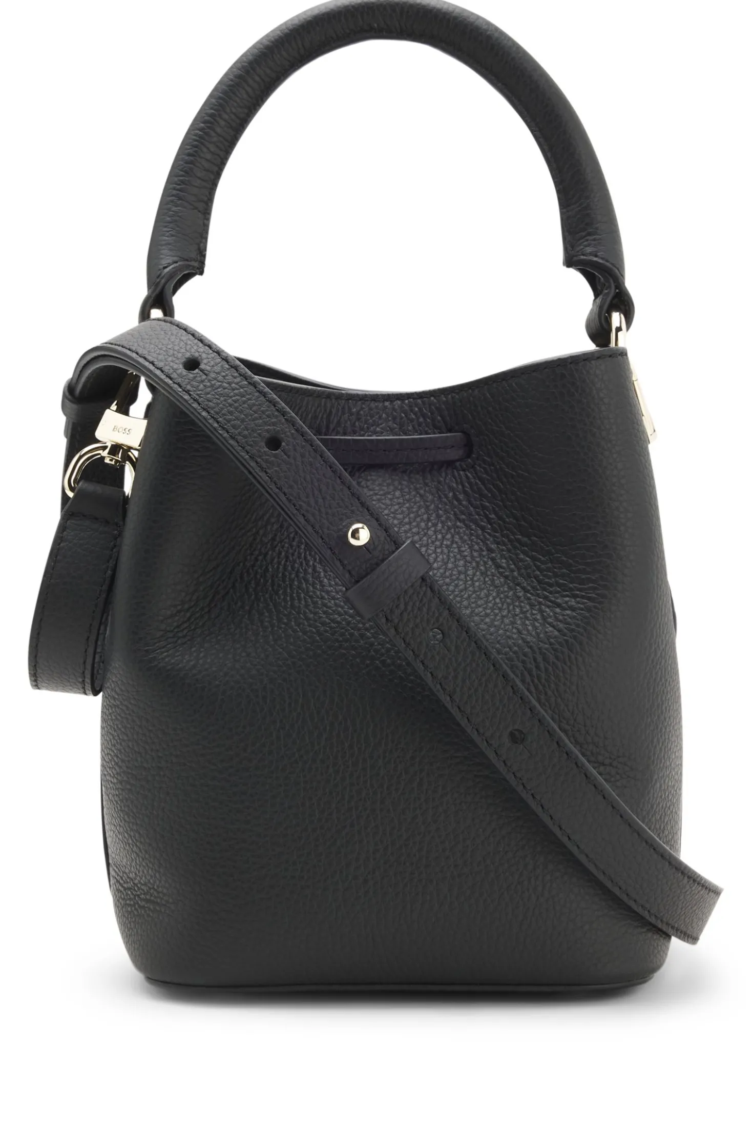 Beuteltasche aus Leder mit Logo-Schriftzug