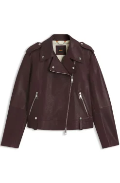 Bikerjacke aus genarbtem Leder mit Reißverschlüssen und Nieten