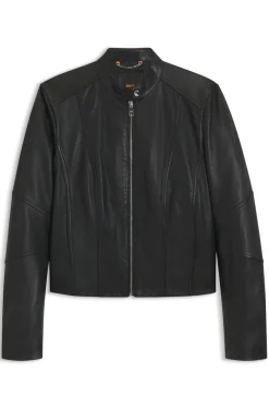 Bikerjacke aus weichem Leder mit Stehkragen