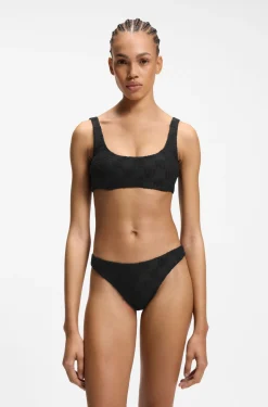 Bikinihose im brasilianischen Stil aus Stretch-Terry mit übereinanderliegenden Logos