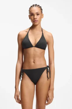Bikinihose mit seitlicher Bindung und strukturiertem tropischem Muster