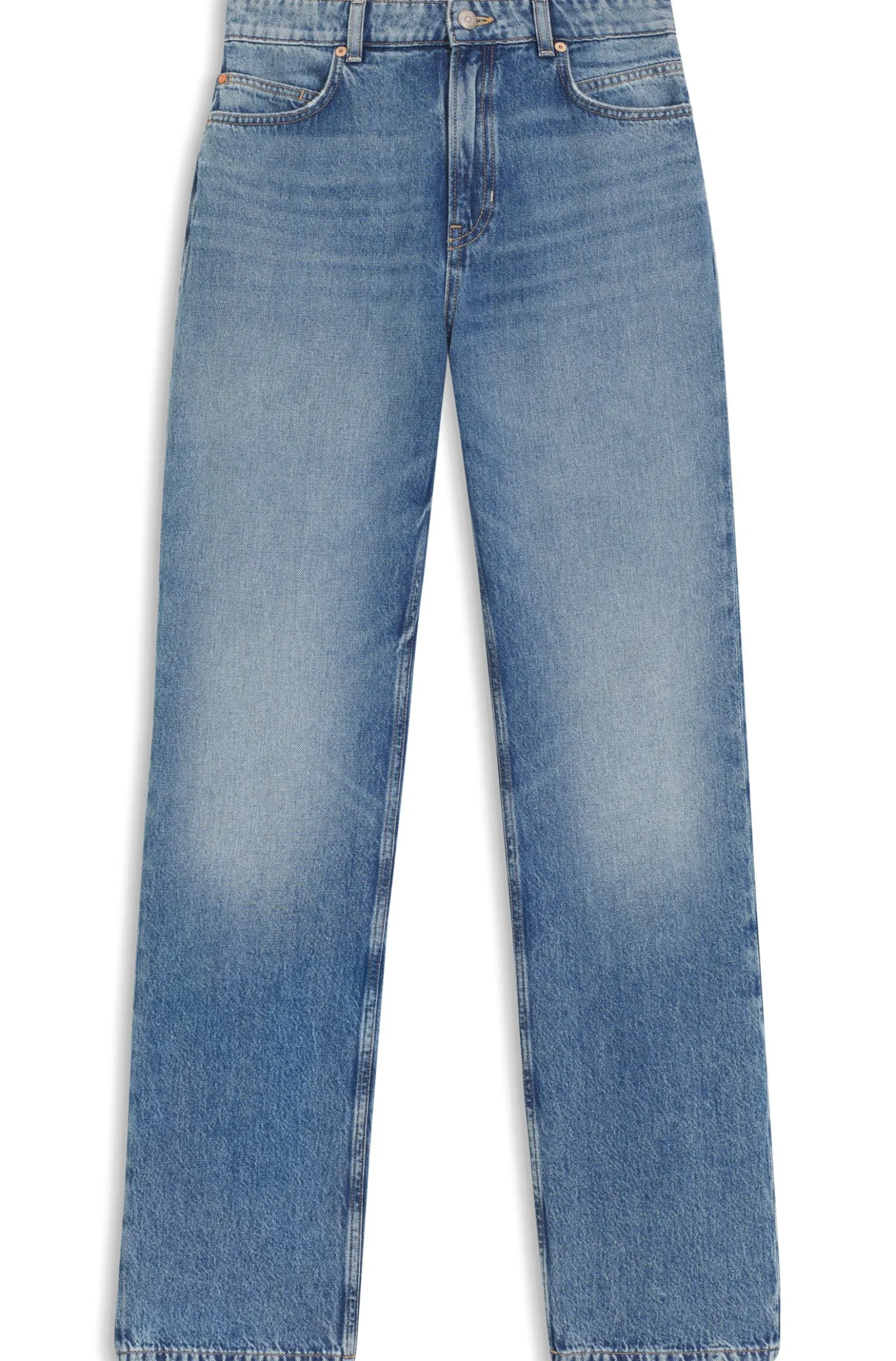 Blaue Regular-Fit Jeans mit hohem Bund aus festem Denim