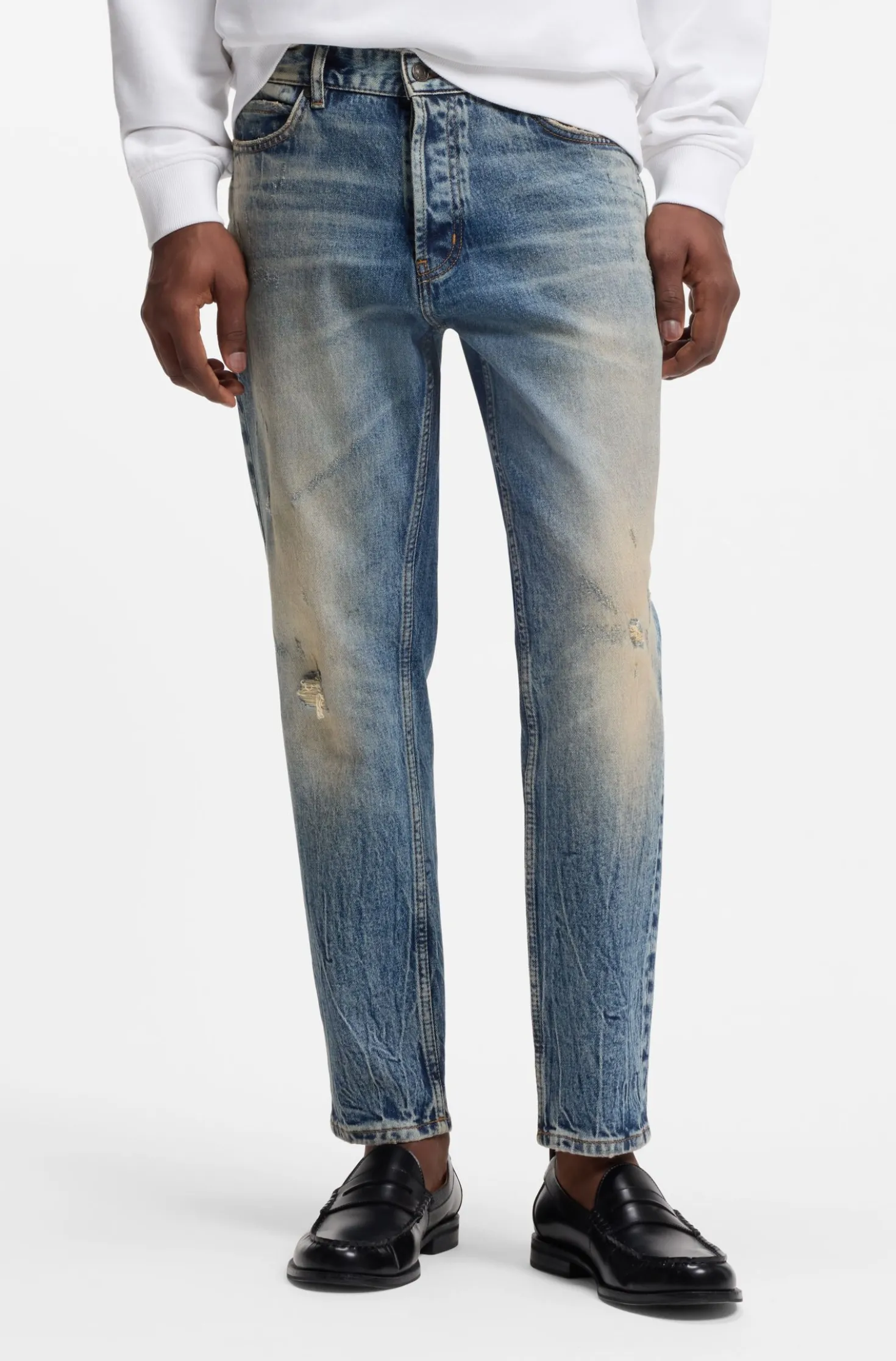 Blaue Tapered-Fit Jeans aus Stretch-Denim