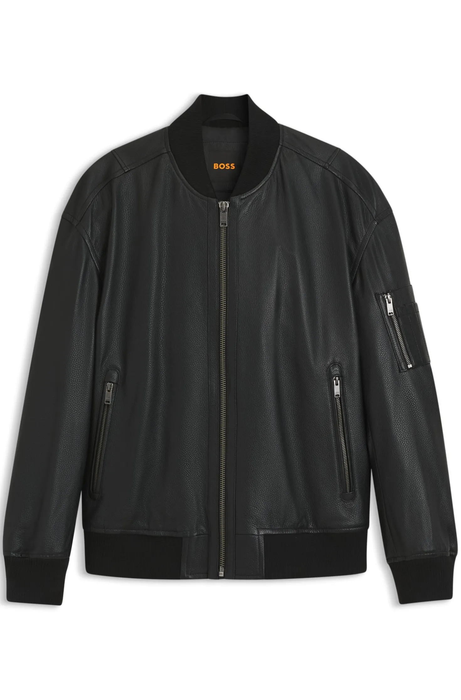 Bomberjacke aus Leder mit Ärmeltasche