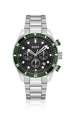 BOSS Chronomatix Uhr aus Edelstahl mit strukturiertem Monogramm-Zifferblatt