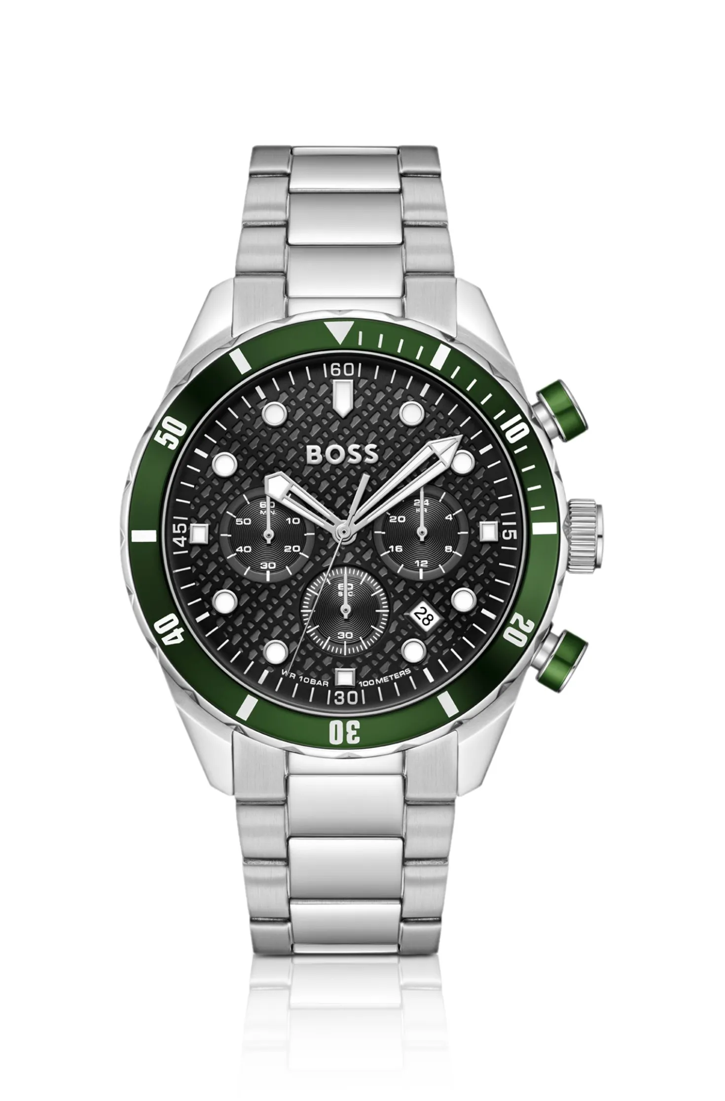BOSS Chronomatix Uhr aus Edelstahl mit strukturiertem Monogramm-Zifferblatt