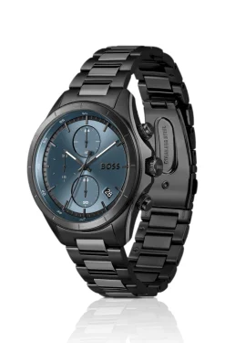 BOSSLETIC schwarz beschichtete Uhr mit blauem Zifferblatt