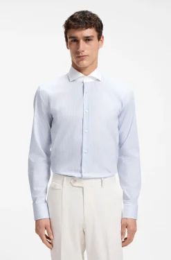BOSS ONE Gestreiftes Slim-Fit Hemd aus Baumwoll-Twill