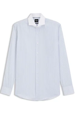 BOSS ONE Gestreiftes Slim-Fit Hemd aus Baumwoll-Twill