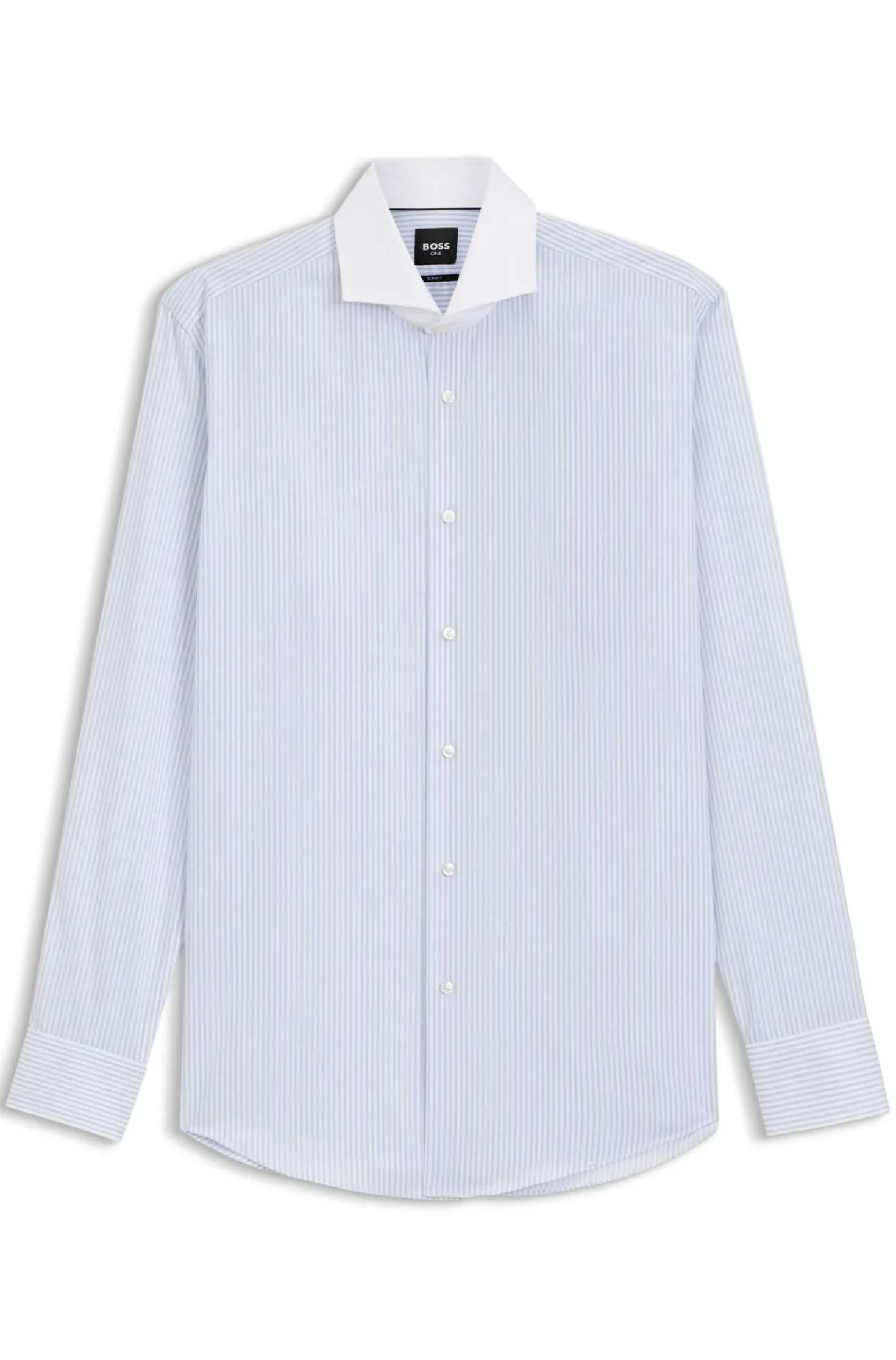 BOSS ONE Gestreiftes Slim-Fit Hemd aus Baumwoll-Twill