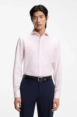 BOSS ONE Gestreiftes Slim-Fit Hemd aus Baumwoll-Twill