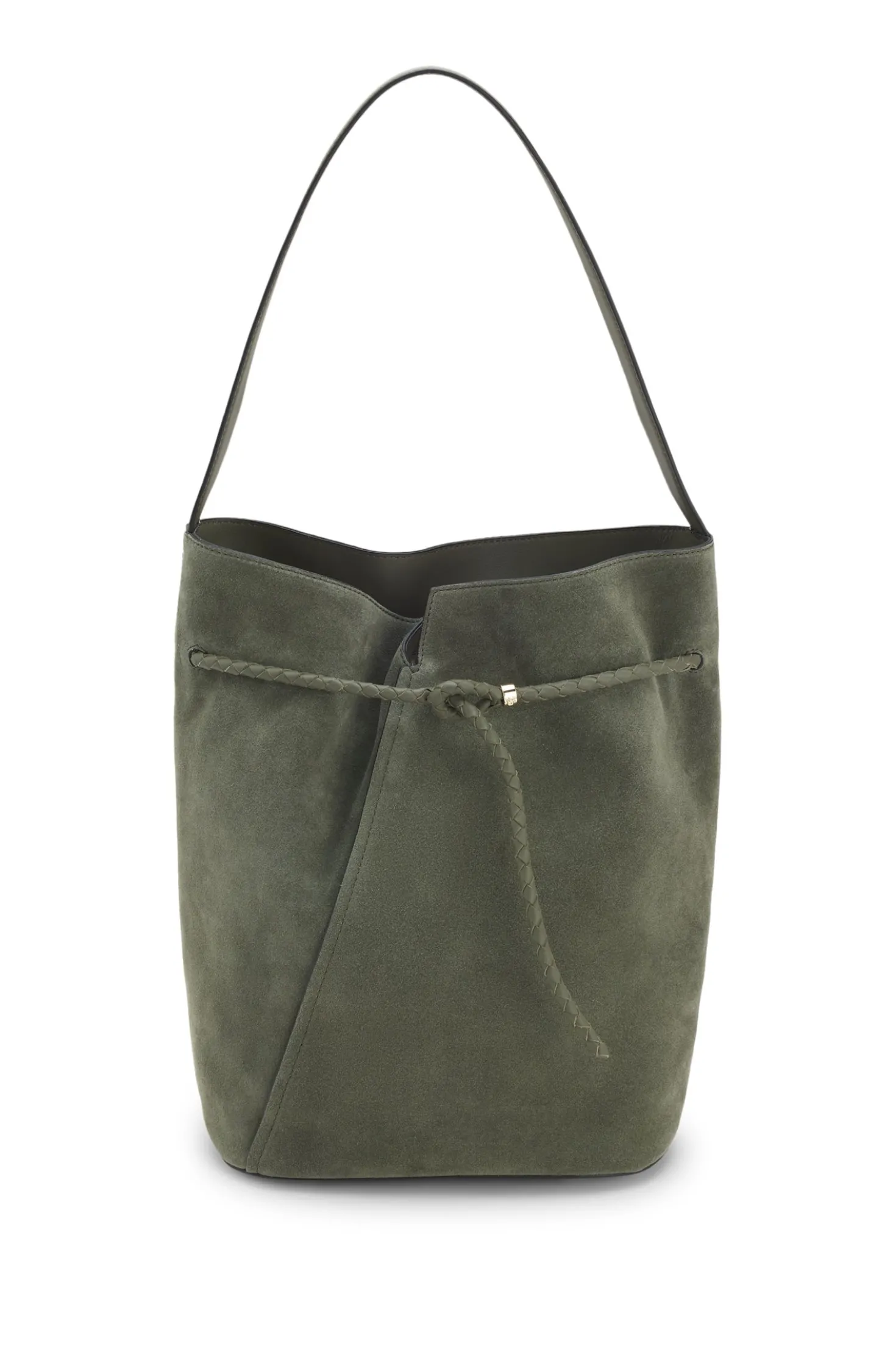 BOSS REVERS Beuteltasche aus Veloursleder mit geflochtenem Gurt