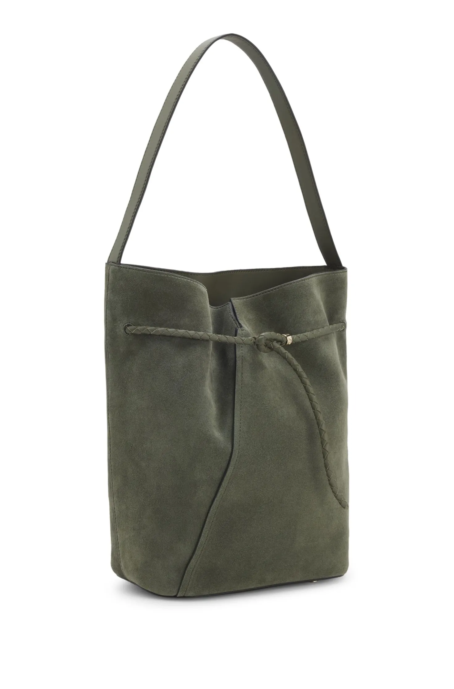 BOSS REVERS Beuteltasche aus Veloursleder mit geflochtenem Gurt