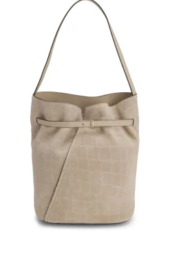 BOSS Revers Bucket Bag aus bedrucktem Veloursleder mit Gürteldetail