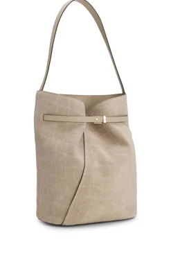 BOSS Revers Bucket Bag aus bedrucktem Veloursleder mit Gürteldetail