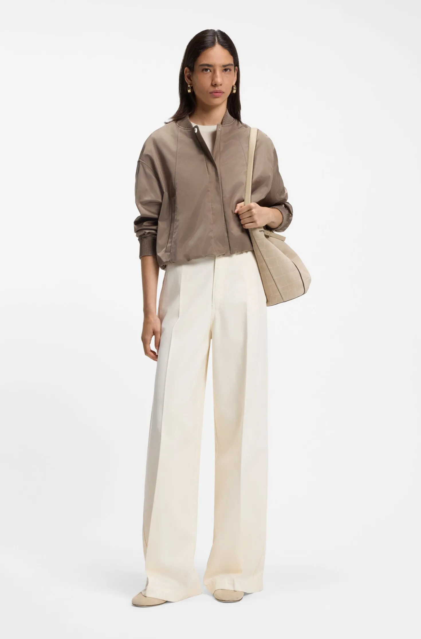 BOSS Revers Bucket Bag aus bedrucktem Veloursleder mit Gürteldetail