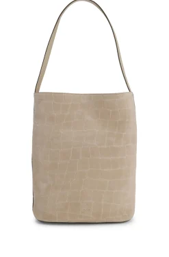 BOSS Revers Bucket Bag aus bedrucktem Veloursleder mit Gürteldetail