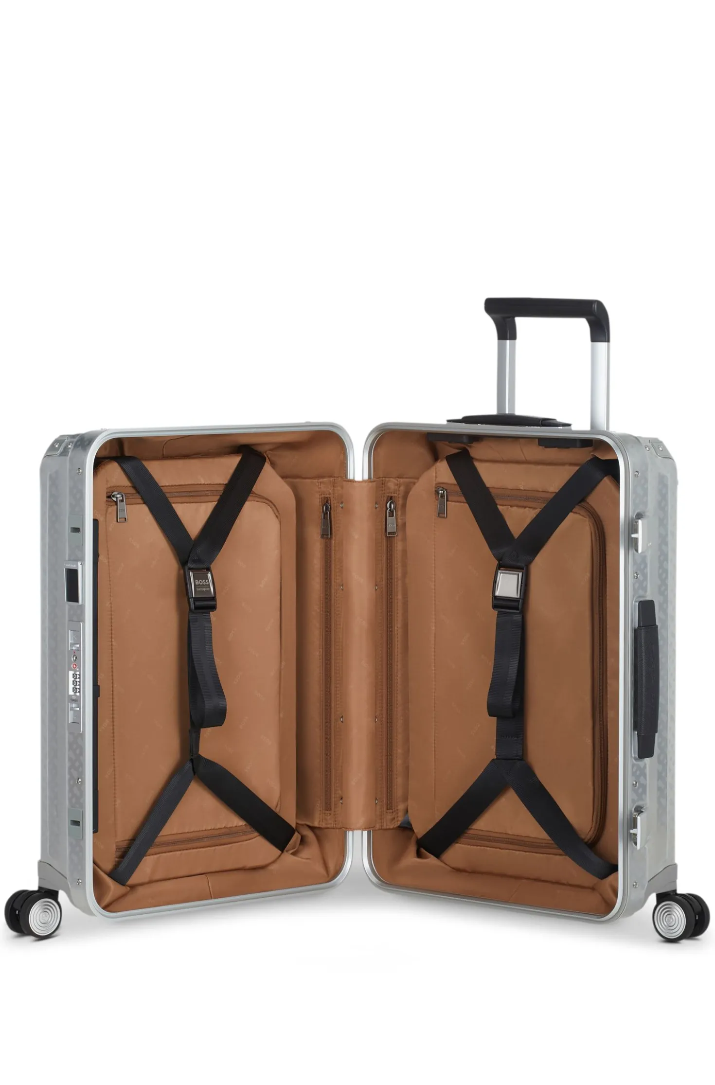 BOSS x Samsonite Handgepäcktrolley aus silberfarbenem Aluminium 55 cm