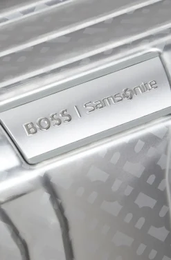 BOSS x Samsonite Handgepäcktrolley aus silberfarbenem Aluminium 55 cm