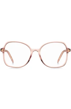 Brillenfassung aus rosafarbenem Acetat mit goldfarbenen Metalldetails