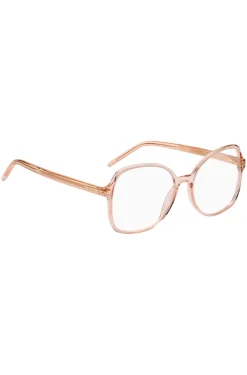Brillenfassung aus rosafarbenem Acetat mit goldfarbenen Metalldetails