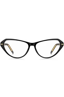 Brillenfassung aus schwarzem Acetat mit goldfarbenen Details