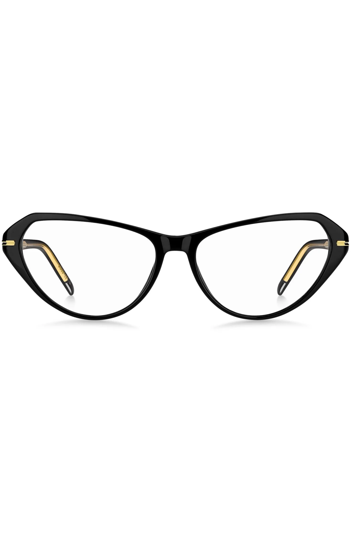 Brillenfassung aus schwarzem Acetat mit goldfarbenen Details