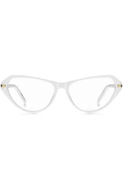 Brillenfassung aus weißem Acetat mit goldfarbenen Metalldetails