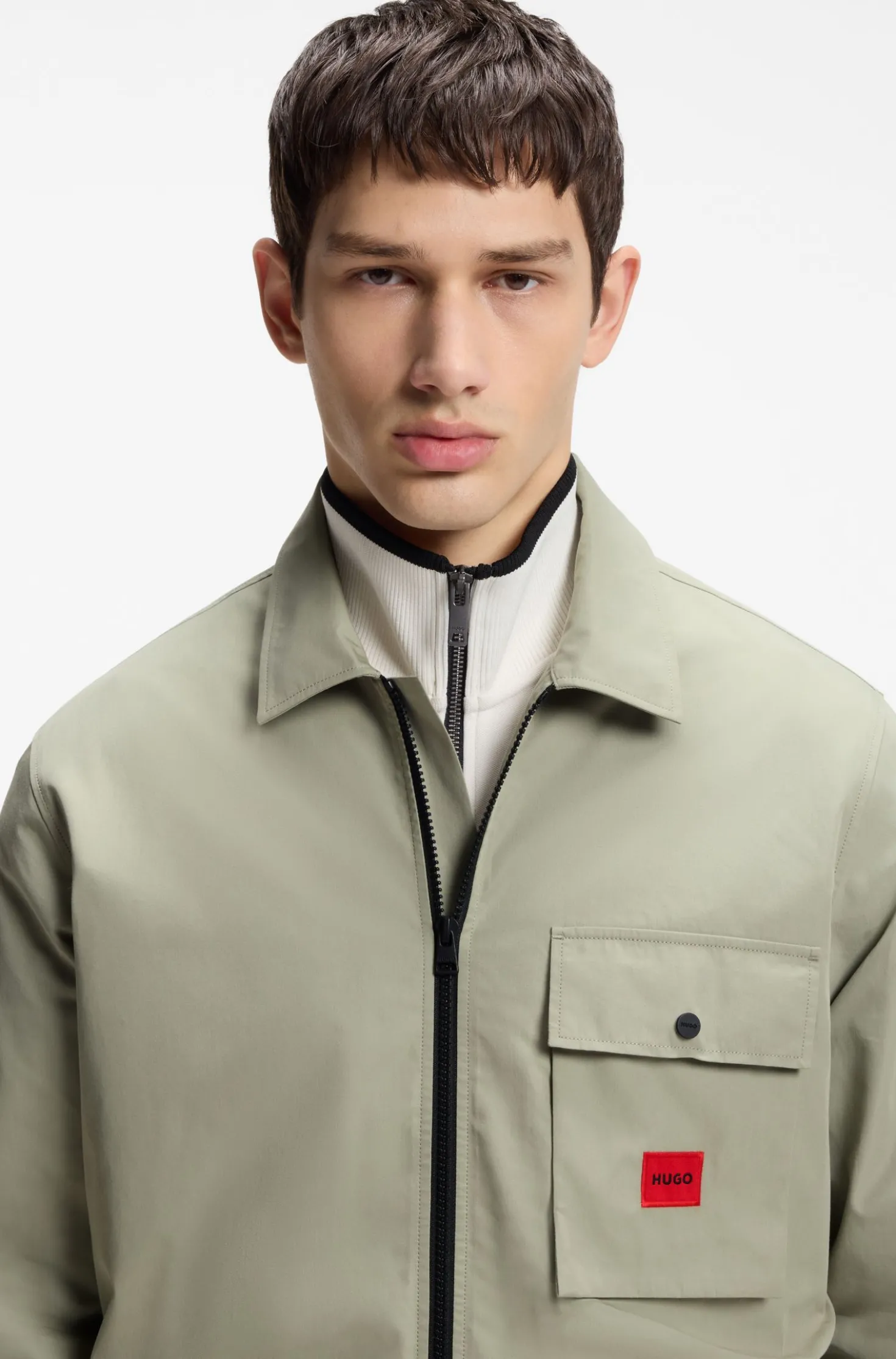 Canvas-Overshirt aus Baumwoll-Mix mit Reißverschluss und Logo-Label