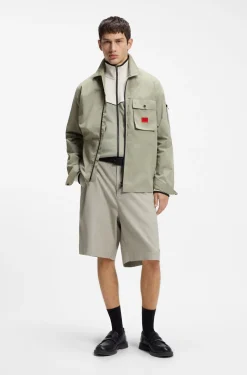 Canvas-Overshirt aus Baumwoll-Mix mit Reißverschluss und Logo-Label