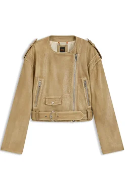 Cropped-Bikerjacke aus genarbtem Leder