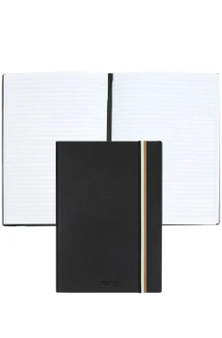 DIN-A5-Notizbuch aus schwarzem Kunstleder mit Signature-Streifen-Riemen
