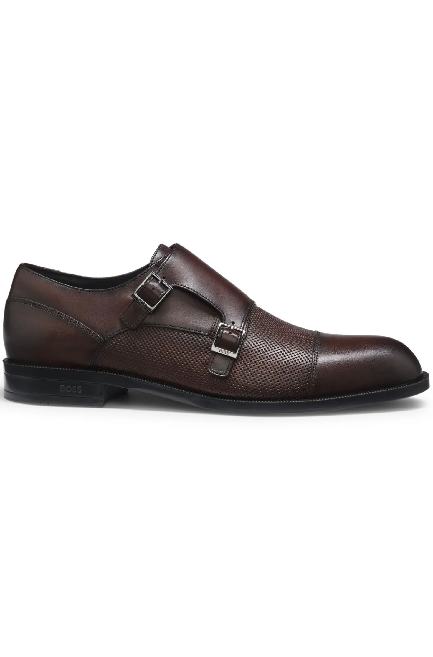 Doppelte Monkstraps aus Leder mit perforiertem Detail